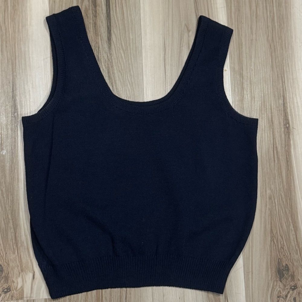 St. John Santana Knit Navy Blue Sleeveless Tank Sweater Women’s Large